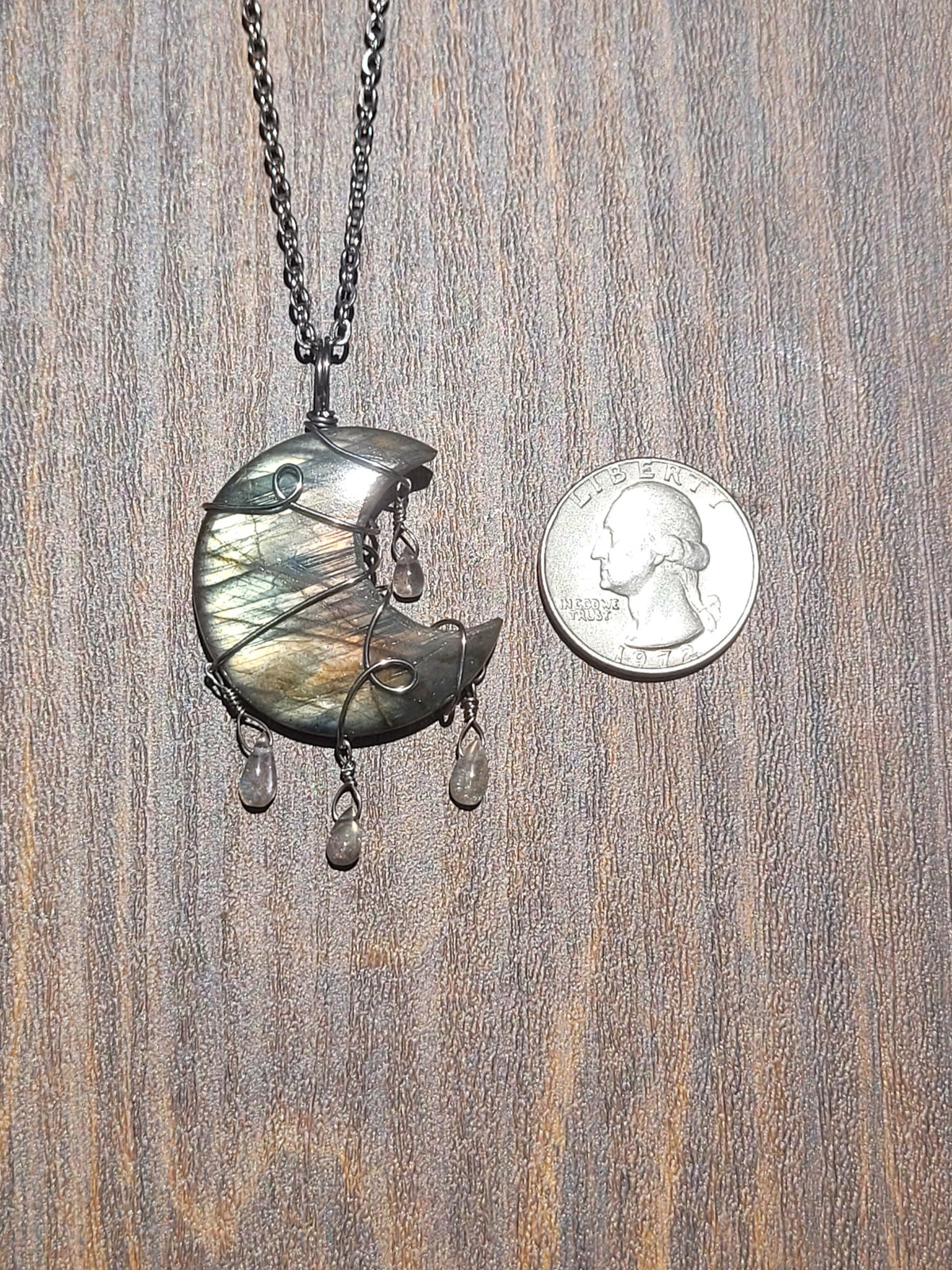 Labradorite Moon Wire Wrapped Pendant