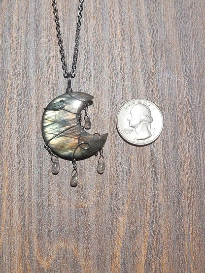 Labradorite Moon Wire Wrapped Pendant
