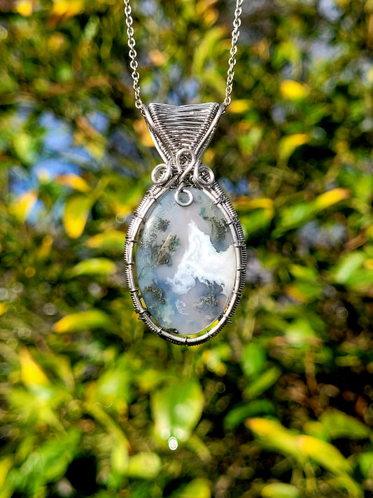 Moss Agate Wire Wrapped Pendant