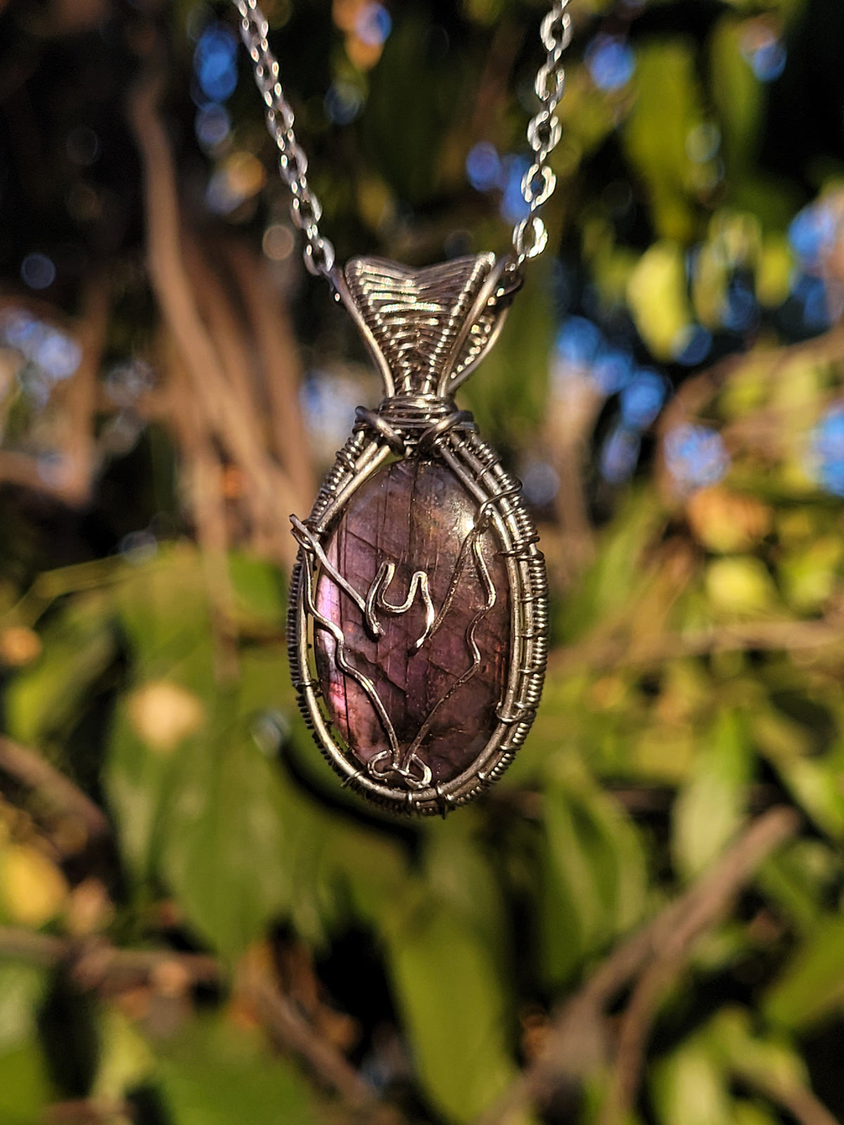 Pink Labradorite Bat Pendant