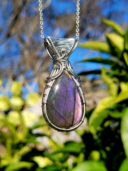 Purple Labradorite Wire Wrapped Pendant