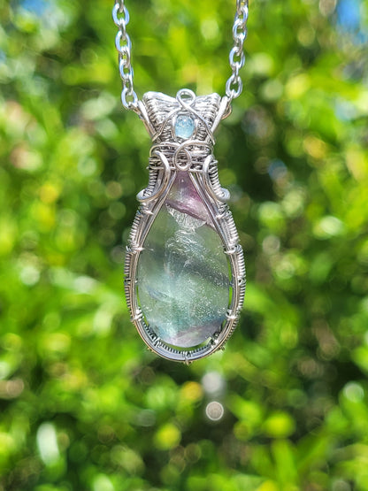 Fluorite + Aquamarine Pendant