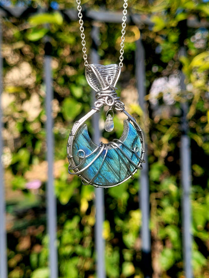 Labradorite Moon Wire Wrapped Pendant