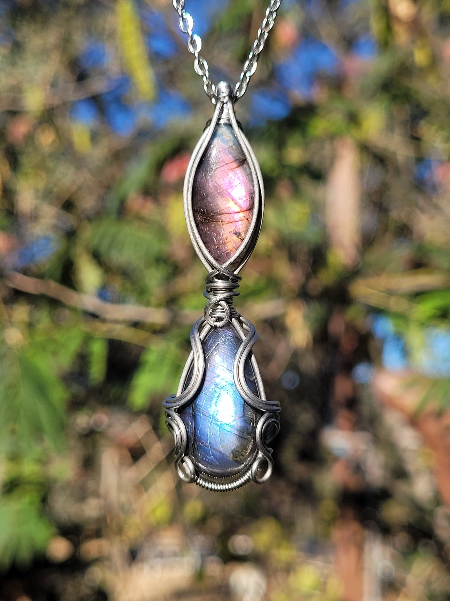 Double Labradorite Wire Wrapped Pendant