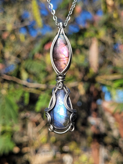 Double Labradorite Wire Wrapped Pendant