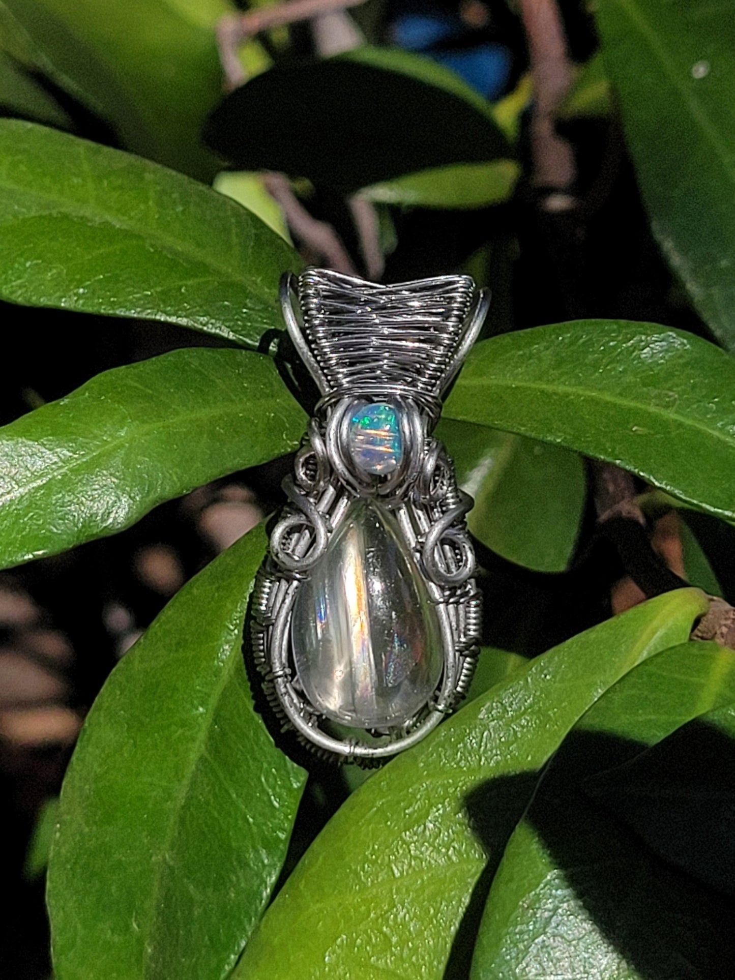 Malawi Moonstone + Opal Wire Wrapped Pendant
