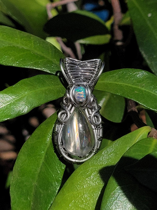 Malawi Moonstone + Opal Wire Wrapped Pendant