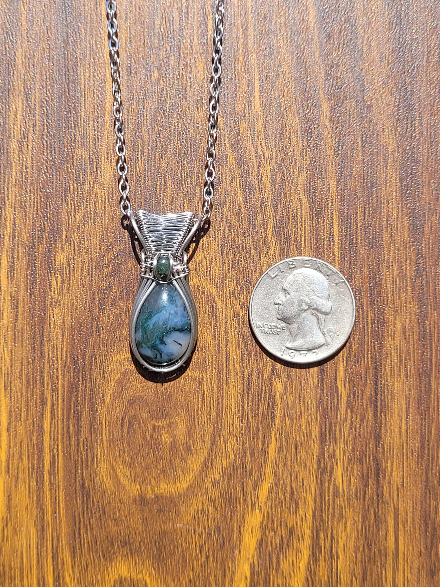 Moss Agate Wire Wrapped Pendant