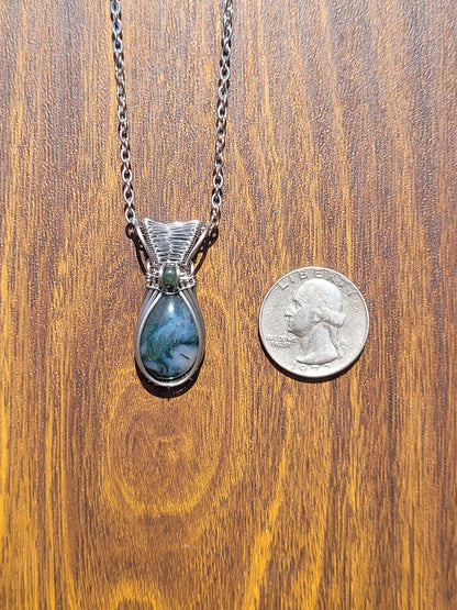 Moss Agate Wire Wrapped Pendant