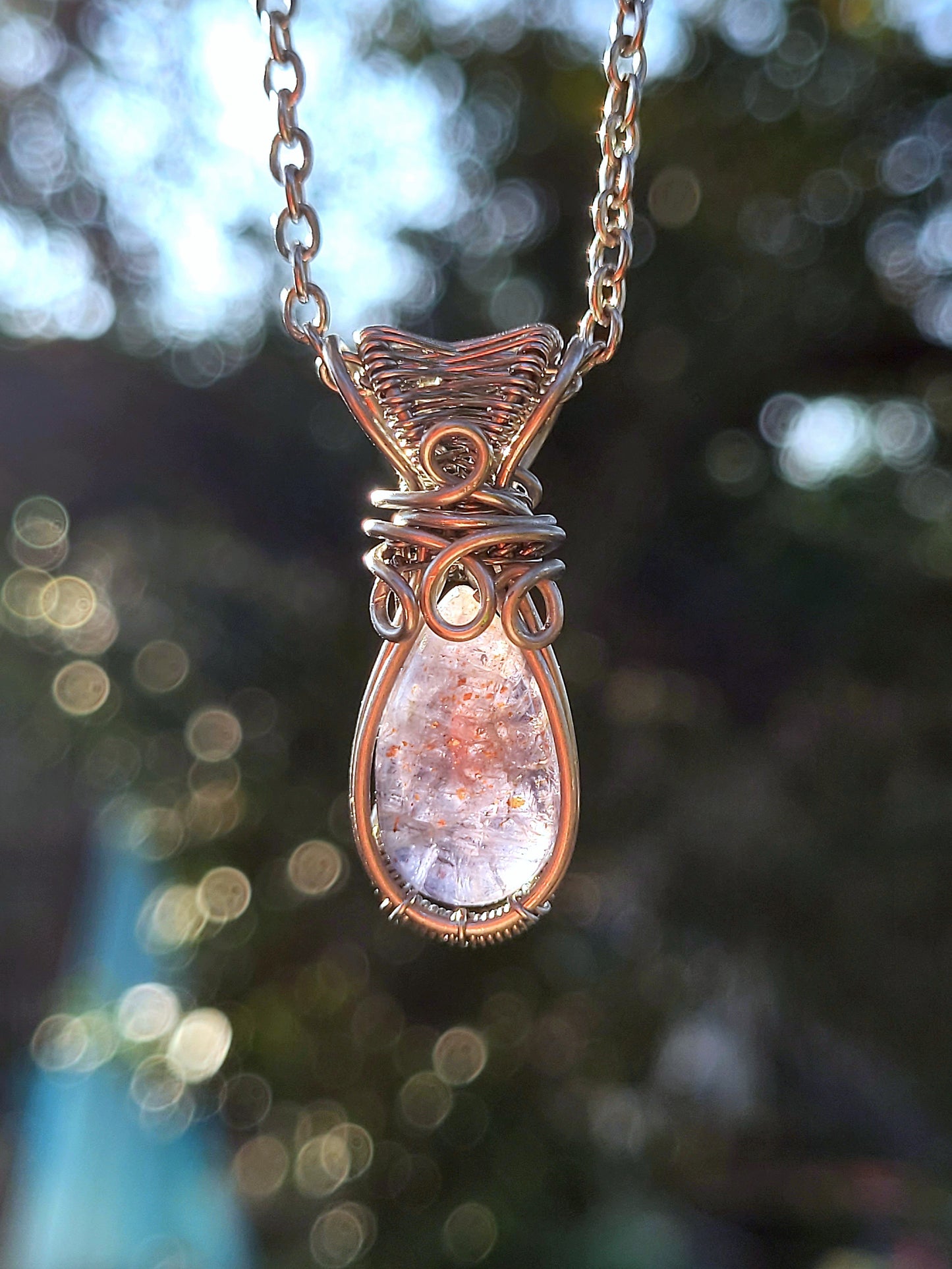 Sunstone Iolite Wire Wrapped Pendant