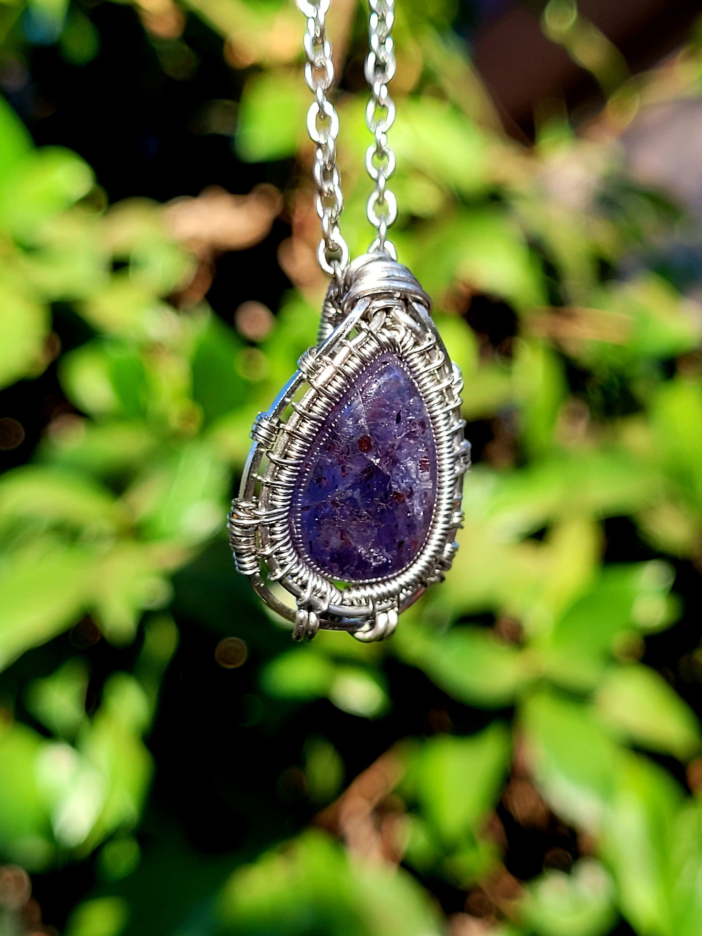 Sunstone Iolite Wire Wrapped Pendant