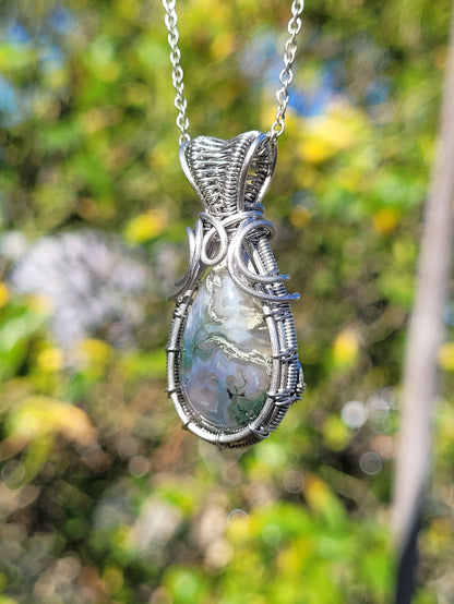 Moss Agate Wire Wrapped Pendant