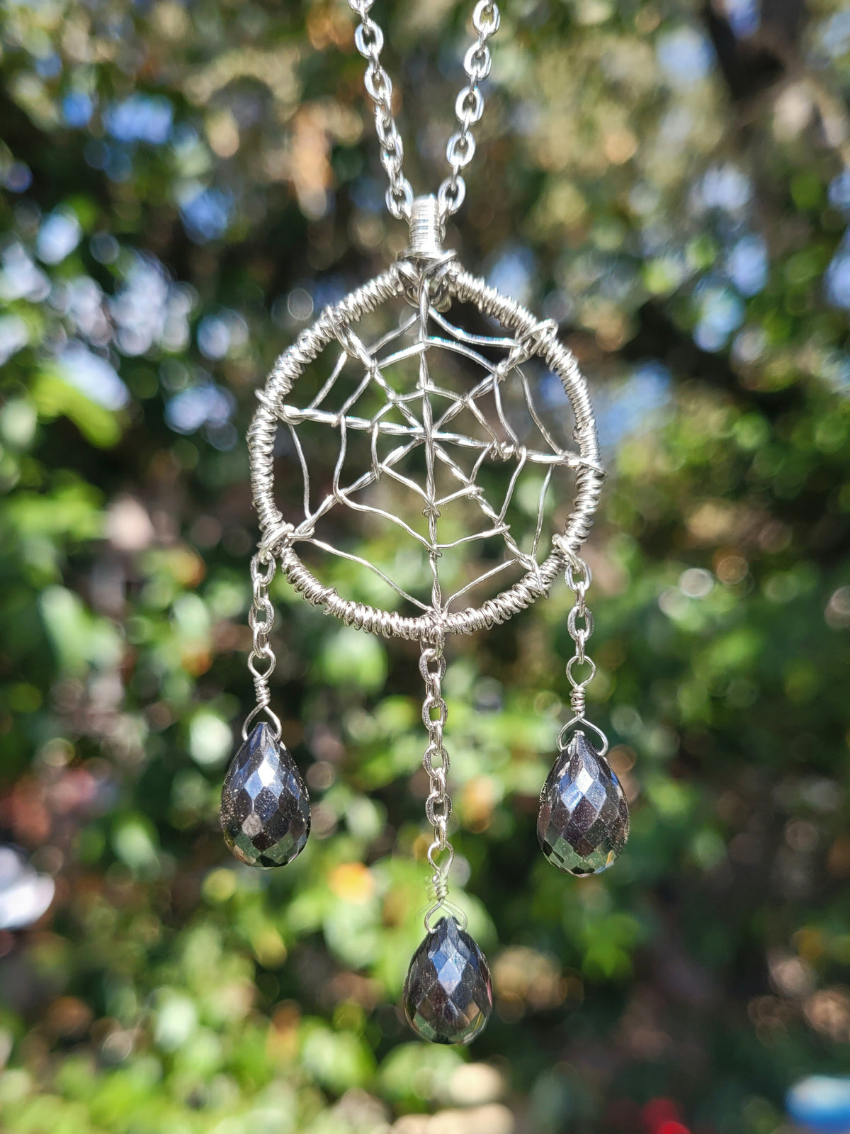 Hematite Spiderweb Pendant