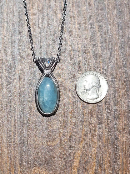 Aquamarine + Moonstone Wire Wrapped Pendant