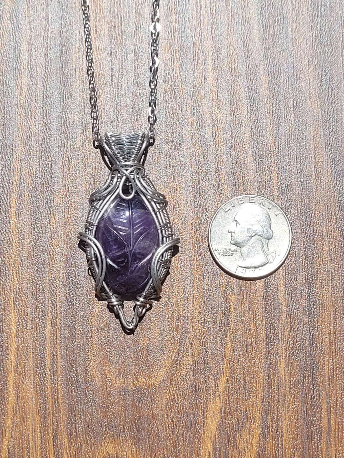 Carved Amethyst Wire Wrapped Pendant