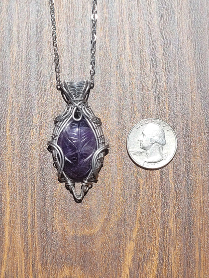 Carved Amethyst Wire Wrapped Pendant