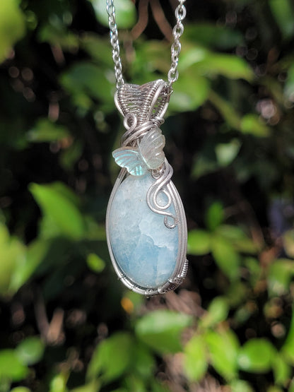 Aquamarine + Labradorite Wire Wrapped Pendant