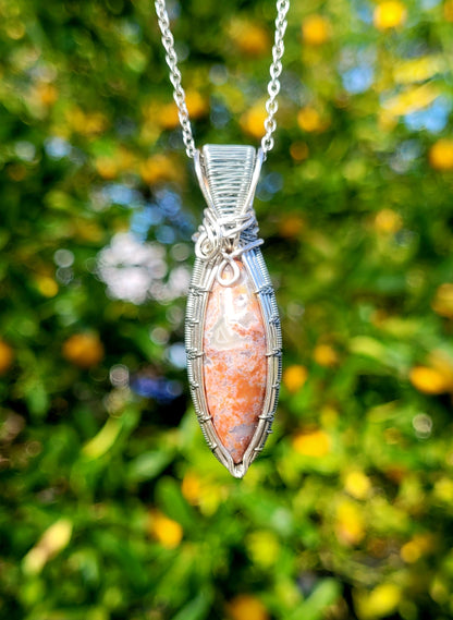 Red Moss Agate Wire Wrapped Pendant