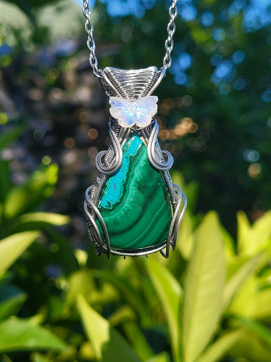 Malacholla + Moonstone Wire Wrapped Pendant