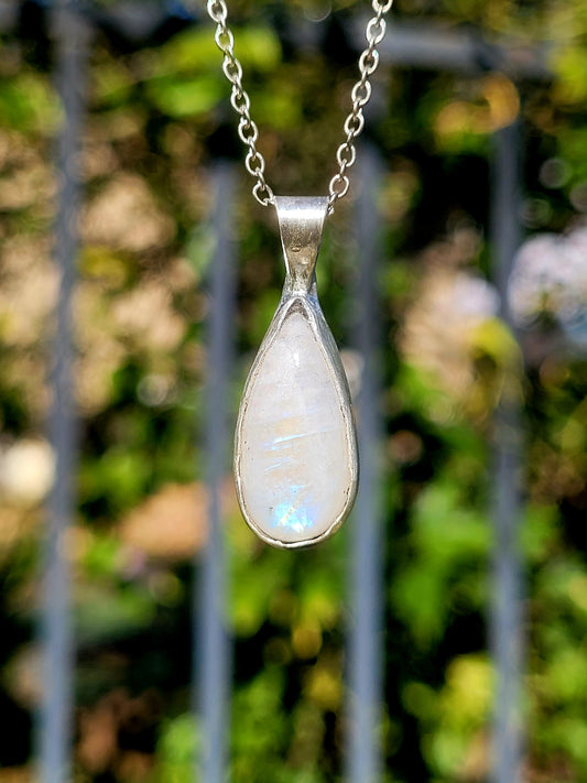 Rainbow Moonstone Silversmithed Pendant