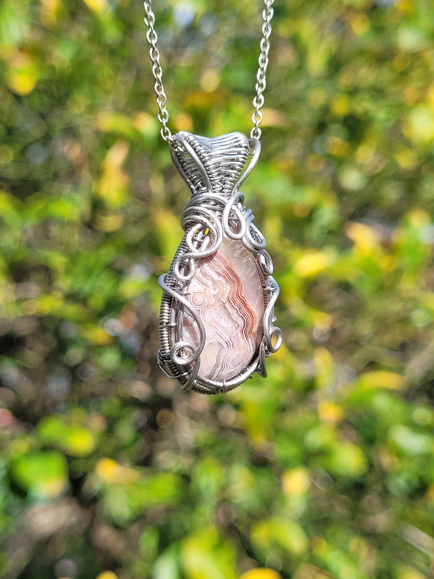 Crazy Lace Agate Wire Wrapped Pendant