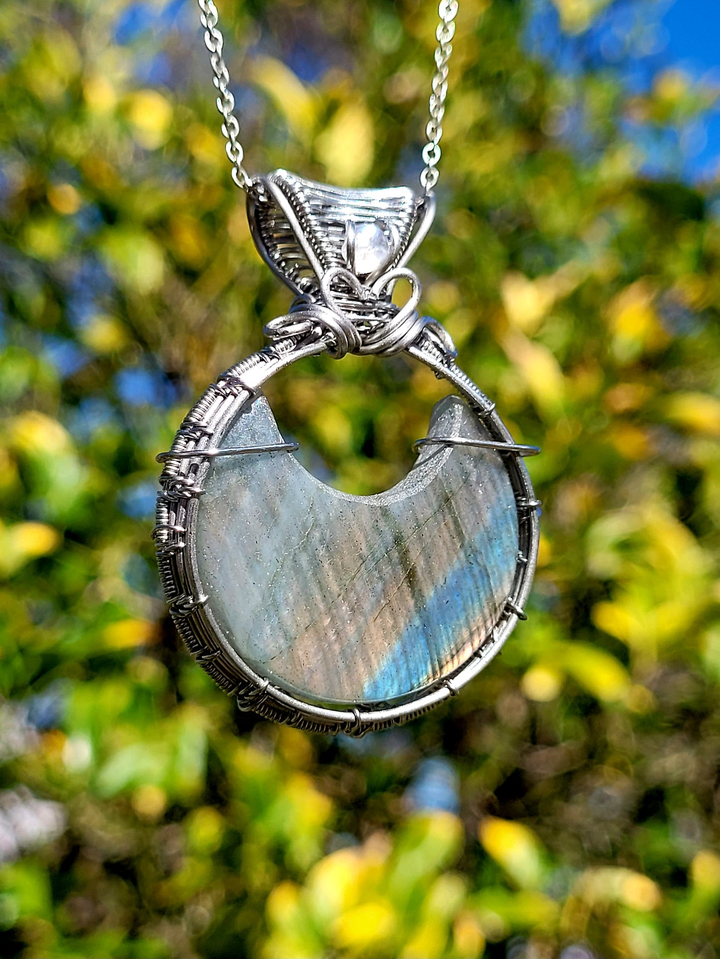 Labradorite + Moonstone Wire Wrapped Pendant