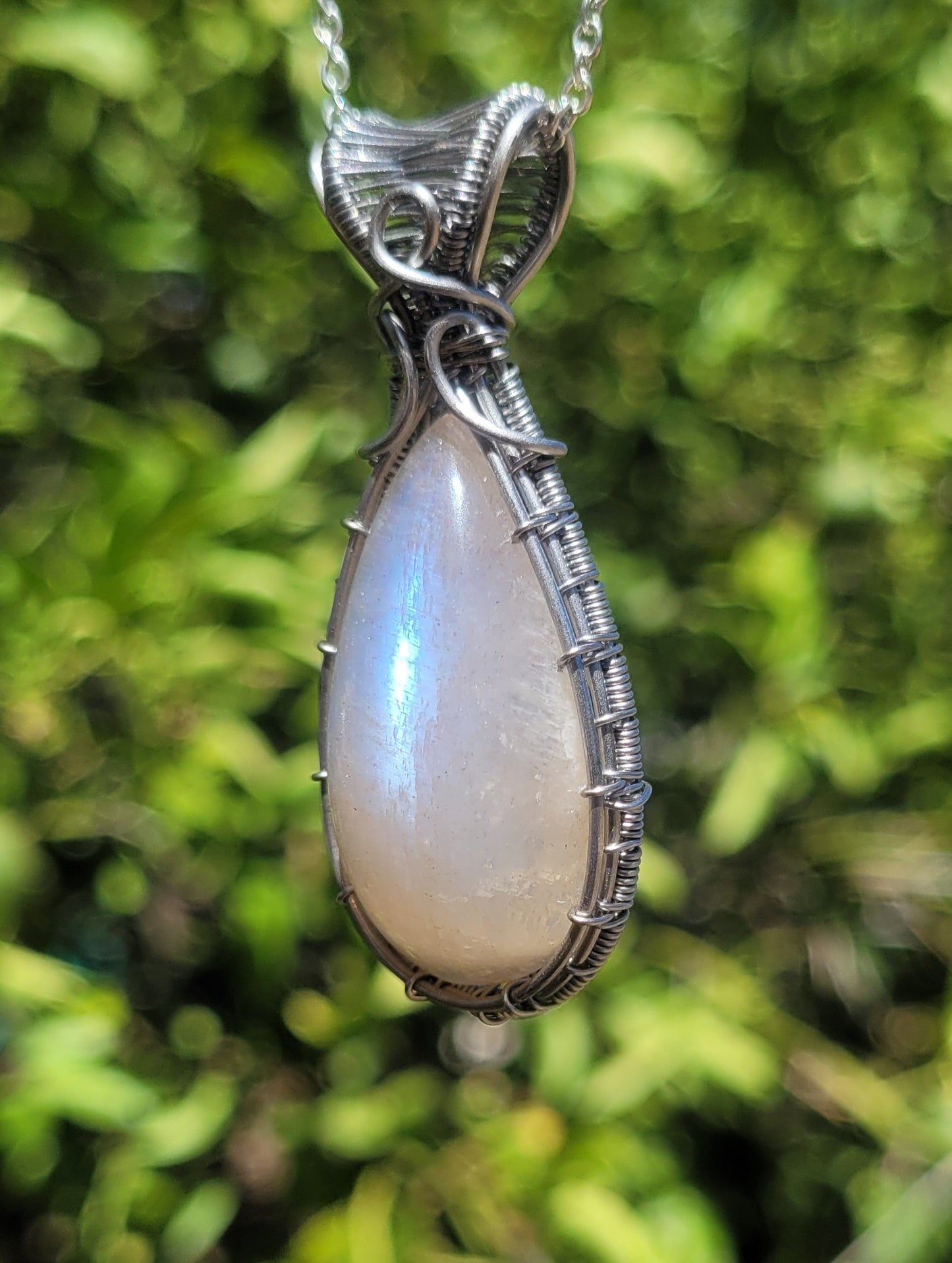 Belomorite Moonstone Wire Wrapped Pendant