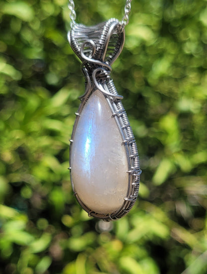 Belomorite Moonstone Wire Wrapped Pendant