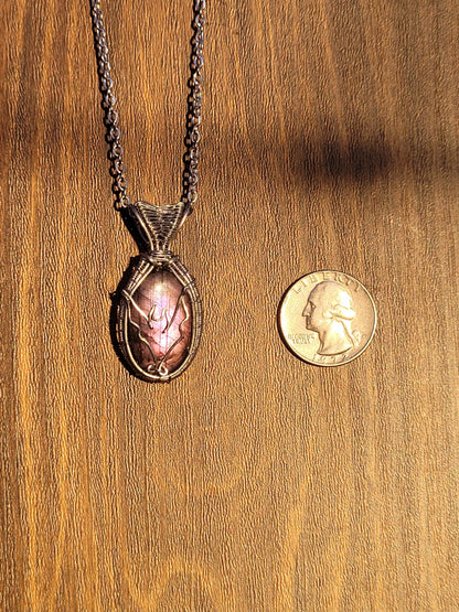 Pink Labradorite Bat Pendant