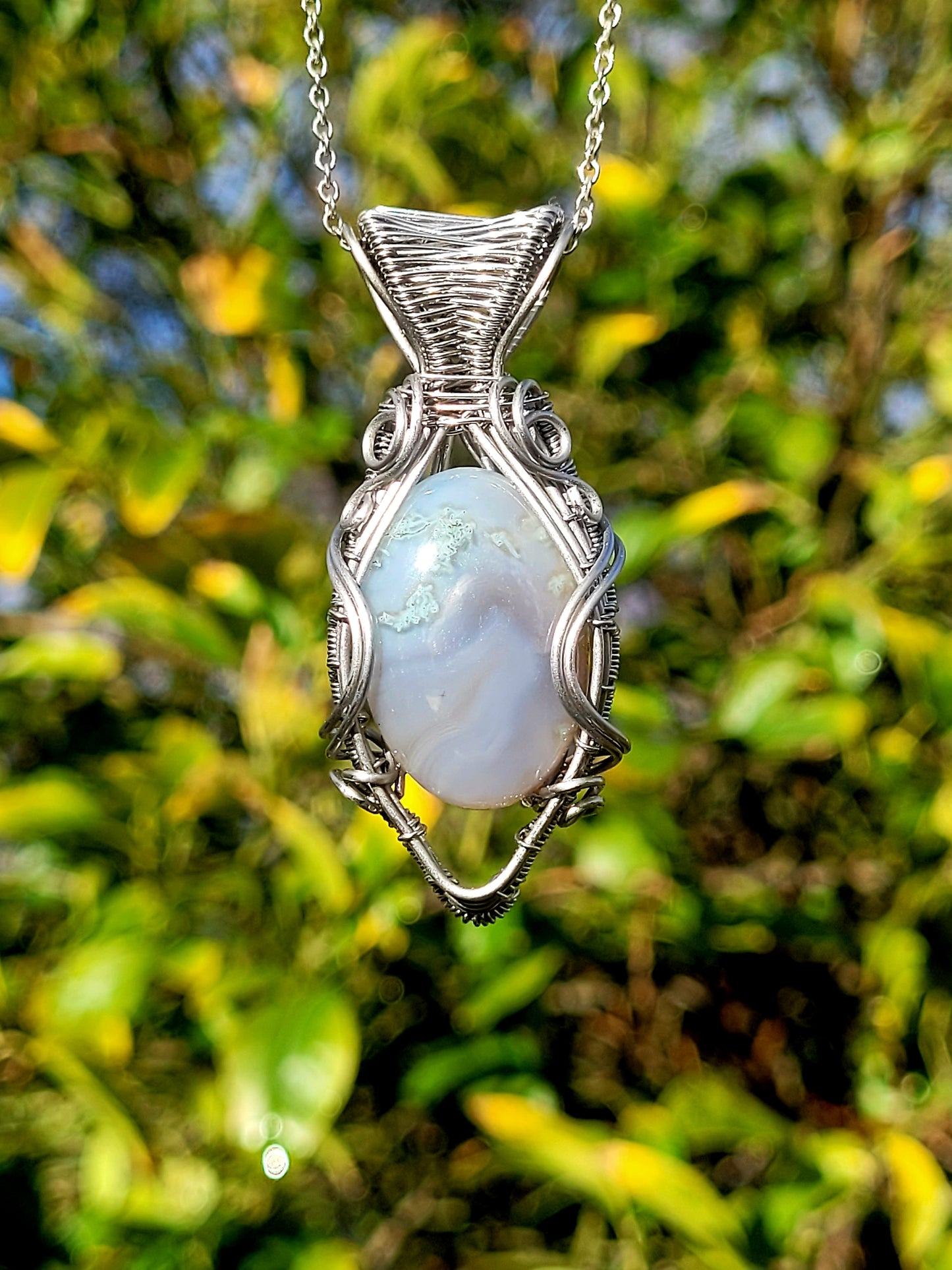 Moss Agate Wire Wrapped Pendant