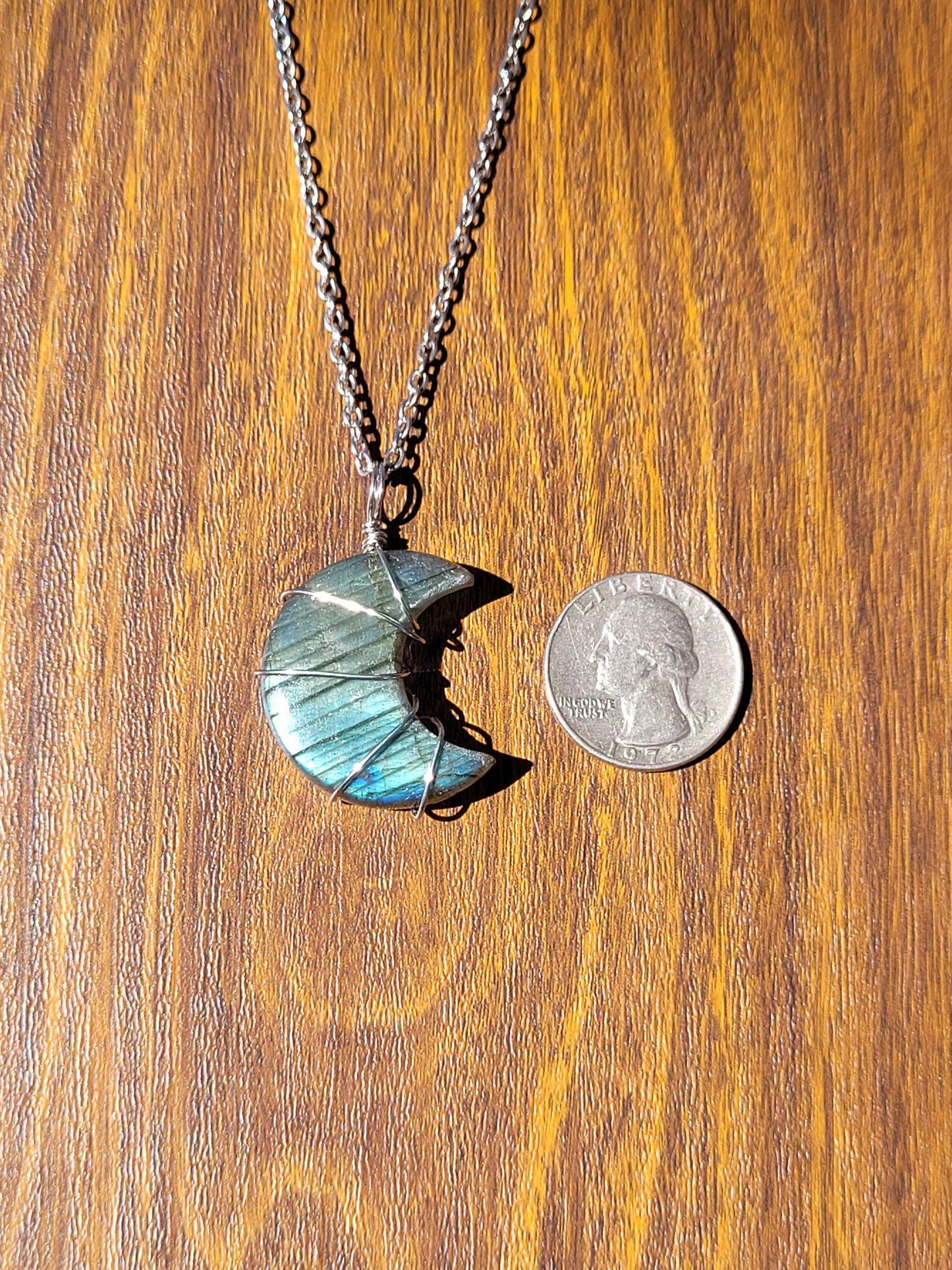 Labradorite Moon Wire Wrapped Pendant