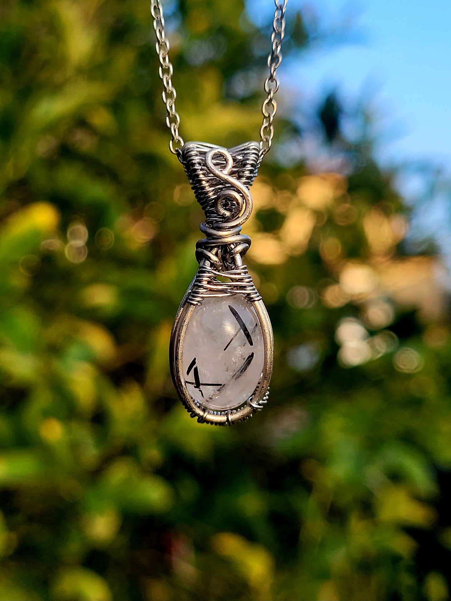 Tourmalinated Quartz Wire Wrapped Pendant