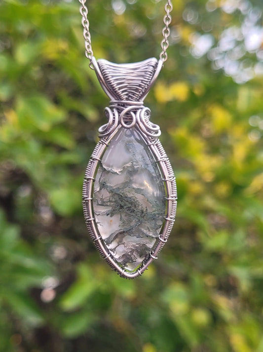 Moss Agate Wire Wrapped Pendant