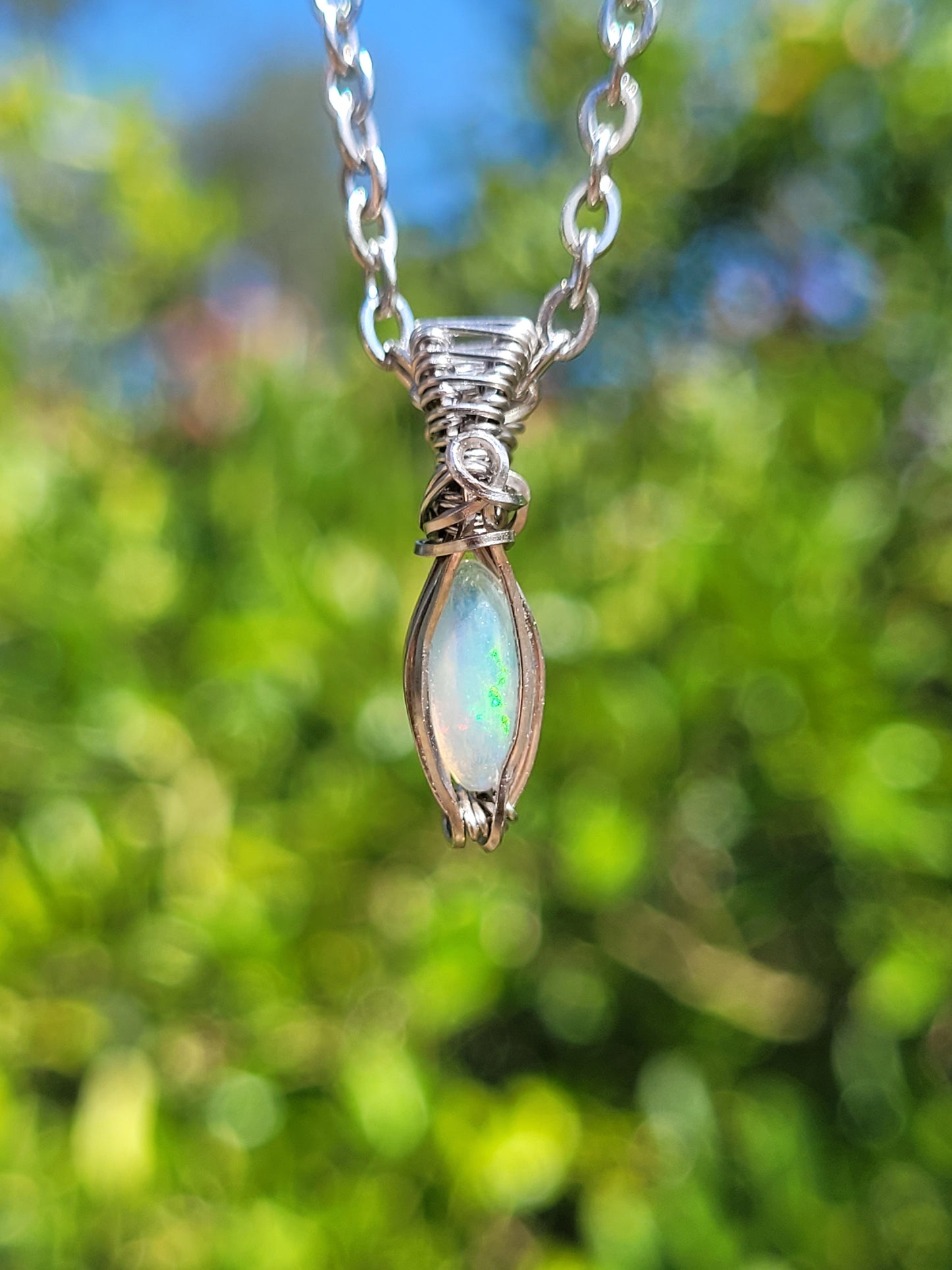 Mini Opal Wire Wrapped Pendant