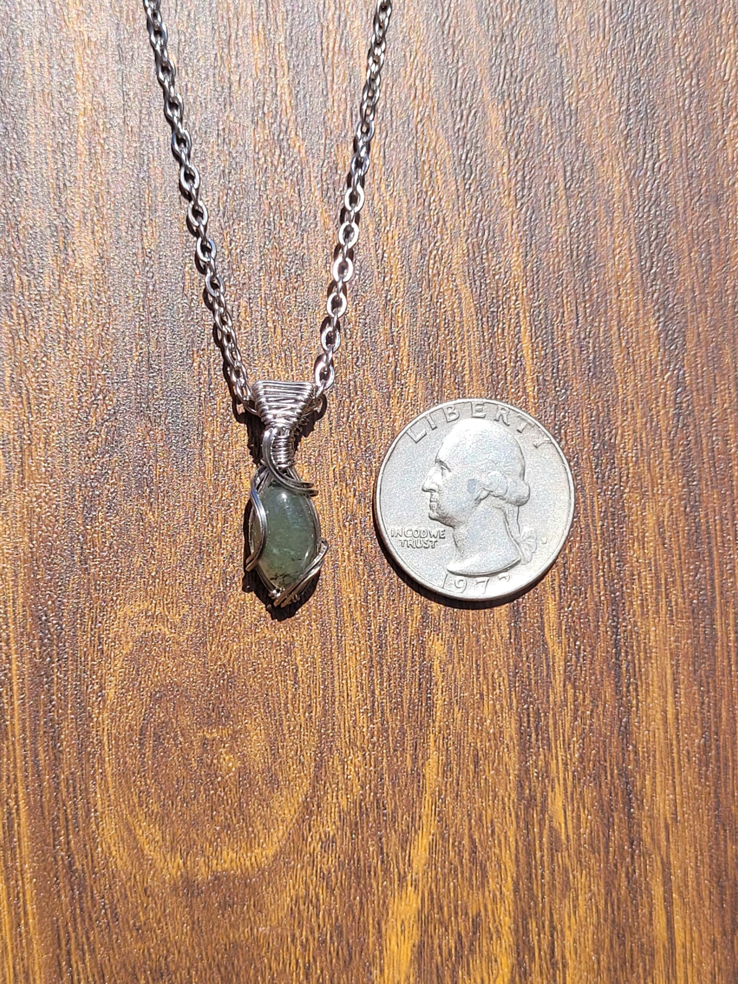 Mini Moss Agate Wire Wrapped Pendant