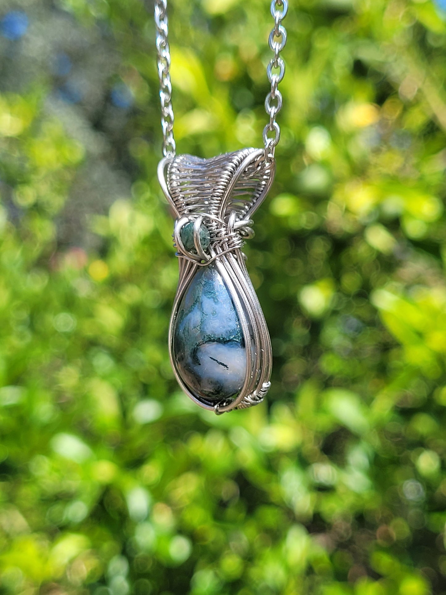 Moss Agate Wire Wrapped Pendant