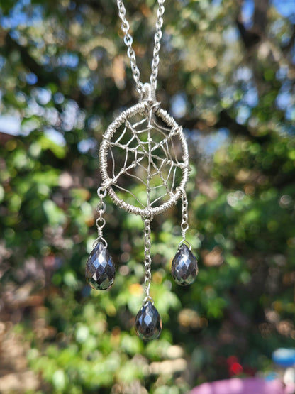 Hematite Spiderweb Pendant