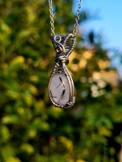 Tourmalinated Quartz Wire Wrapped Pendant