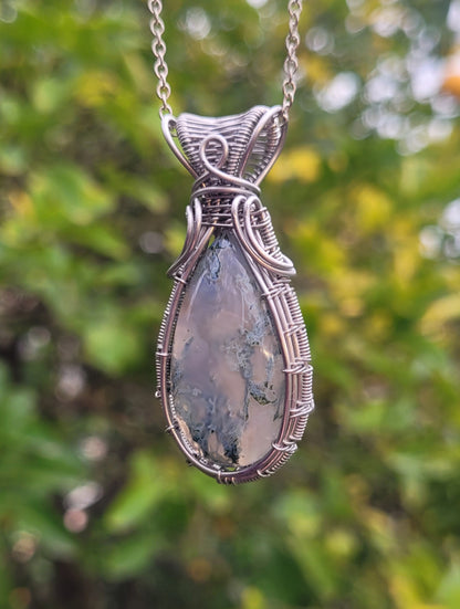 Moss Agate Wire Wrapped Pendant