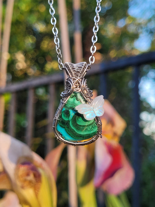 Malacholla + Moonstone Wire Wrapped Pendant