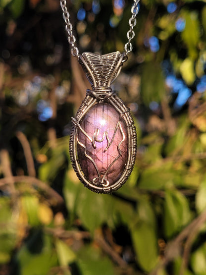 Pink Labradorite Bat Pendant
