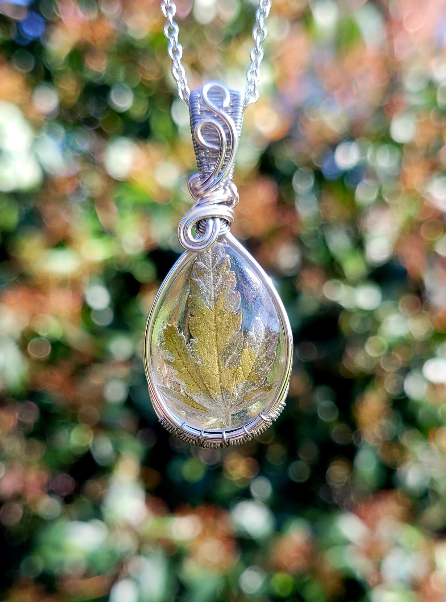 Cannabis Leaf Wire Wrapped Pendant