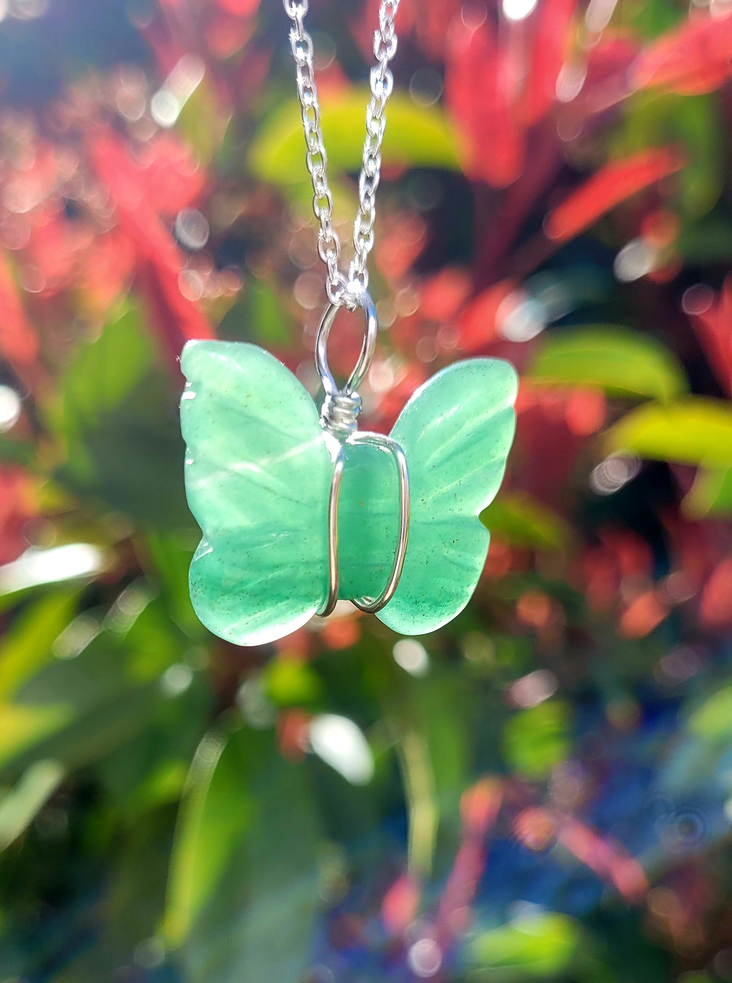 Green Aventurine Butterfly Wire Wrapped Pendant