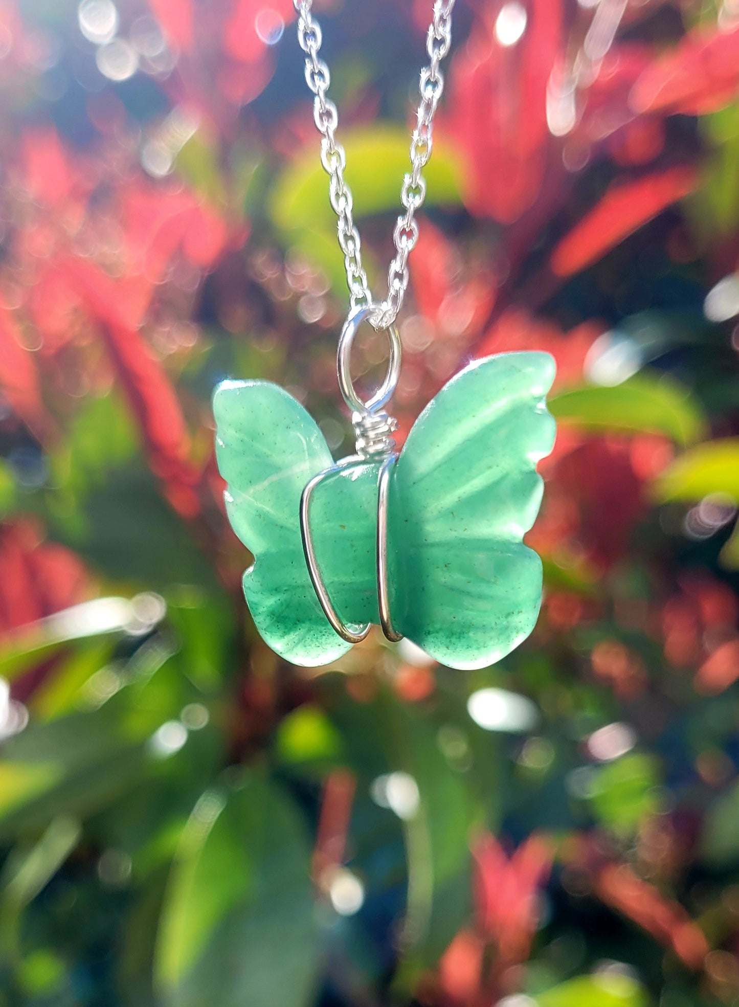 Green Aventurine Butterfly Wire Wrapped Pendant