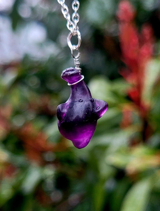 Fluorite Dolphin Wire Wrapped Pendant - Wire Wrapped Crystal - Mini Dolphin Necklace